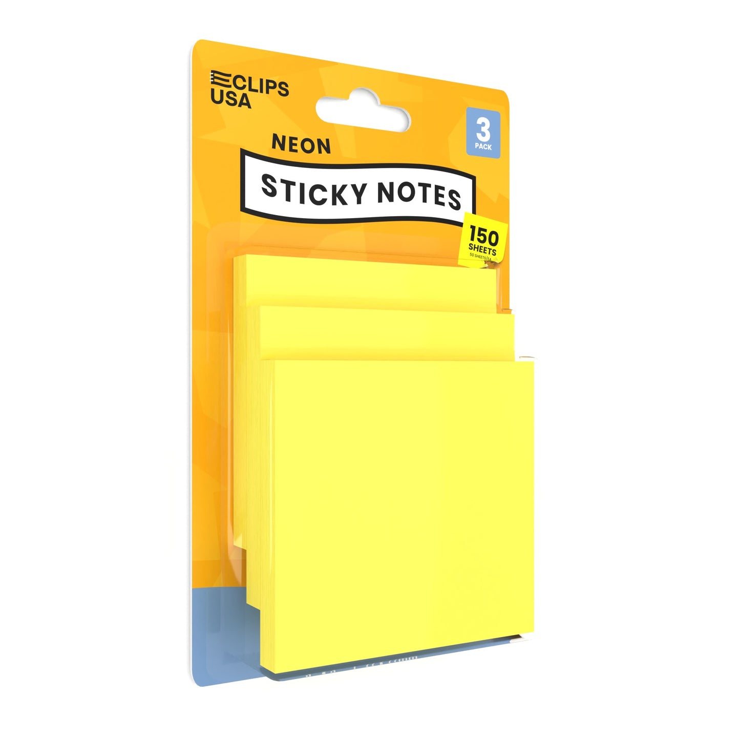 Neon Yellow Sticky Notes - 3 X 3 Inches, 150 (3 Pads Of 50) Sheets