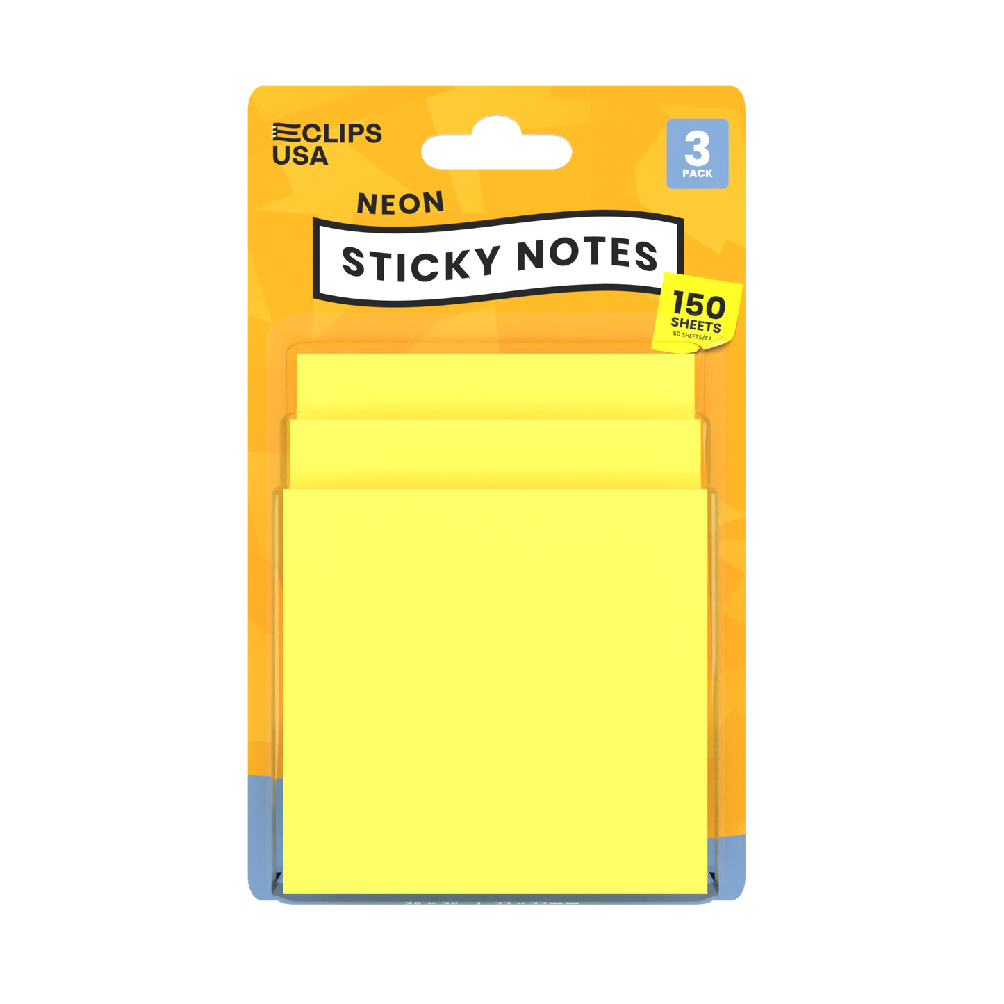 Neon Yellow Sticky Notes - 3 X 3 Inches, 150 (3 Pads Of 50) Sheets