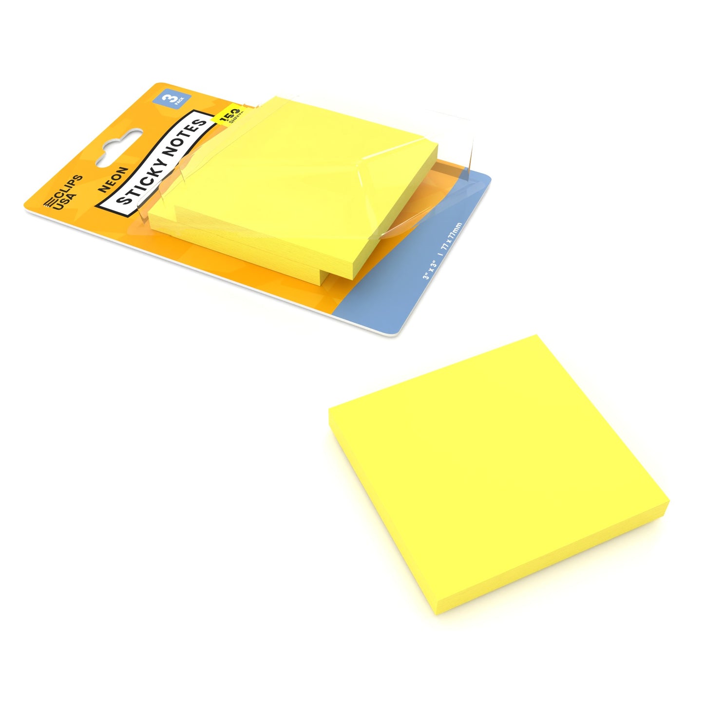 Neon Yellow Sticky Notes - 3 X 3 Inches, 150 (3 Pads Of 50) Sheets