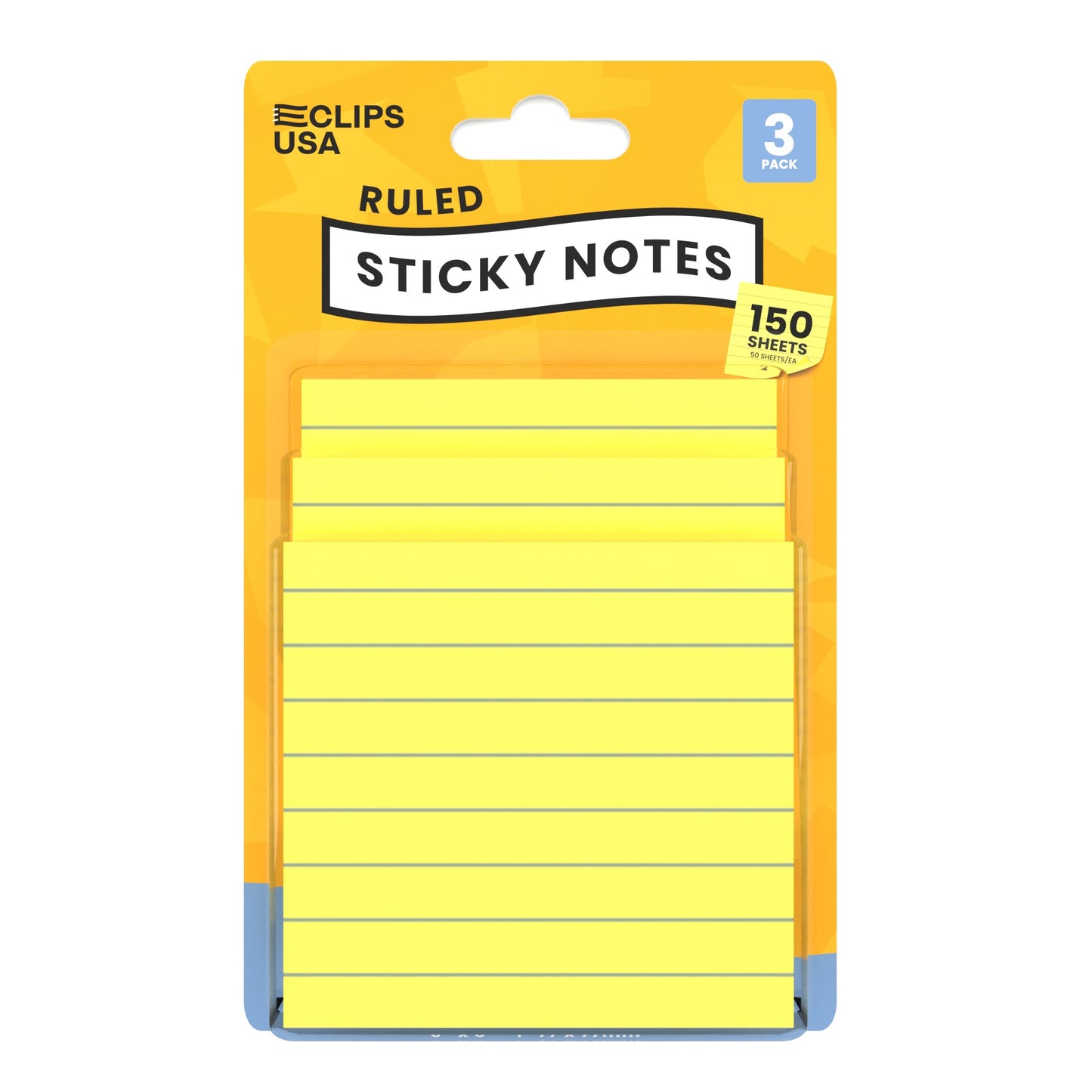 Yellow Ruled Sticky Notes - 3 X 3 Inches, 150 (3 Pads Of 50) Sheets