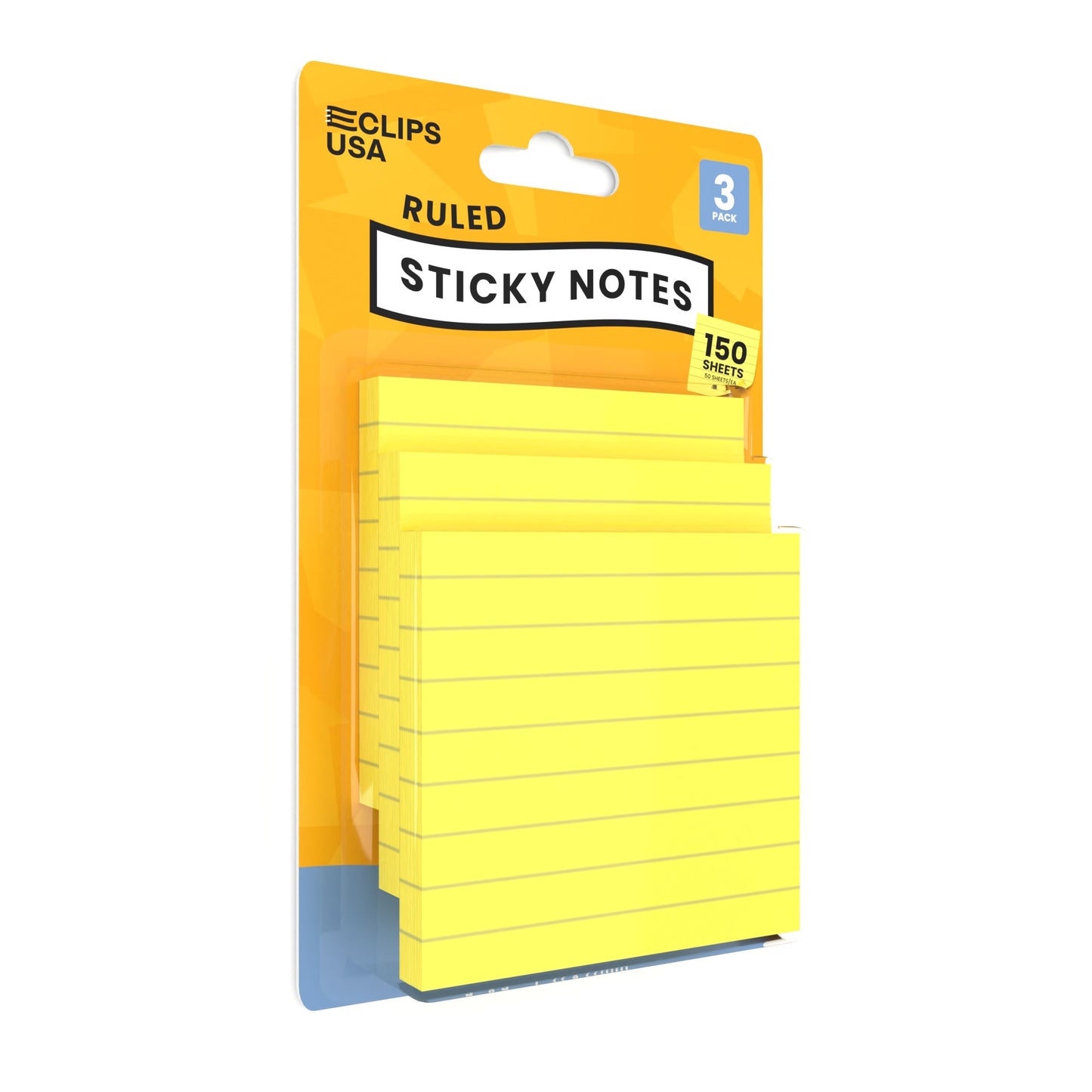 Yellow Ruled Sticky Notes - 3 X 3 Inches, 150 (3 Pads Of 50) Sheets