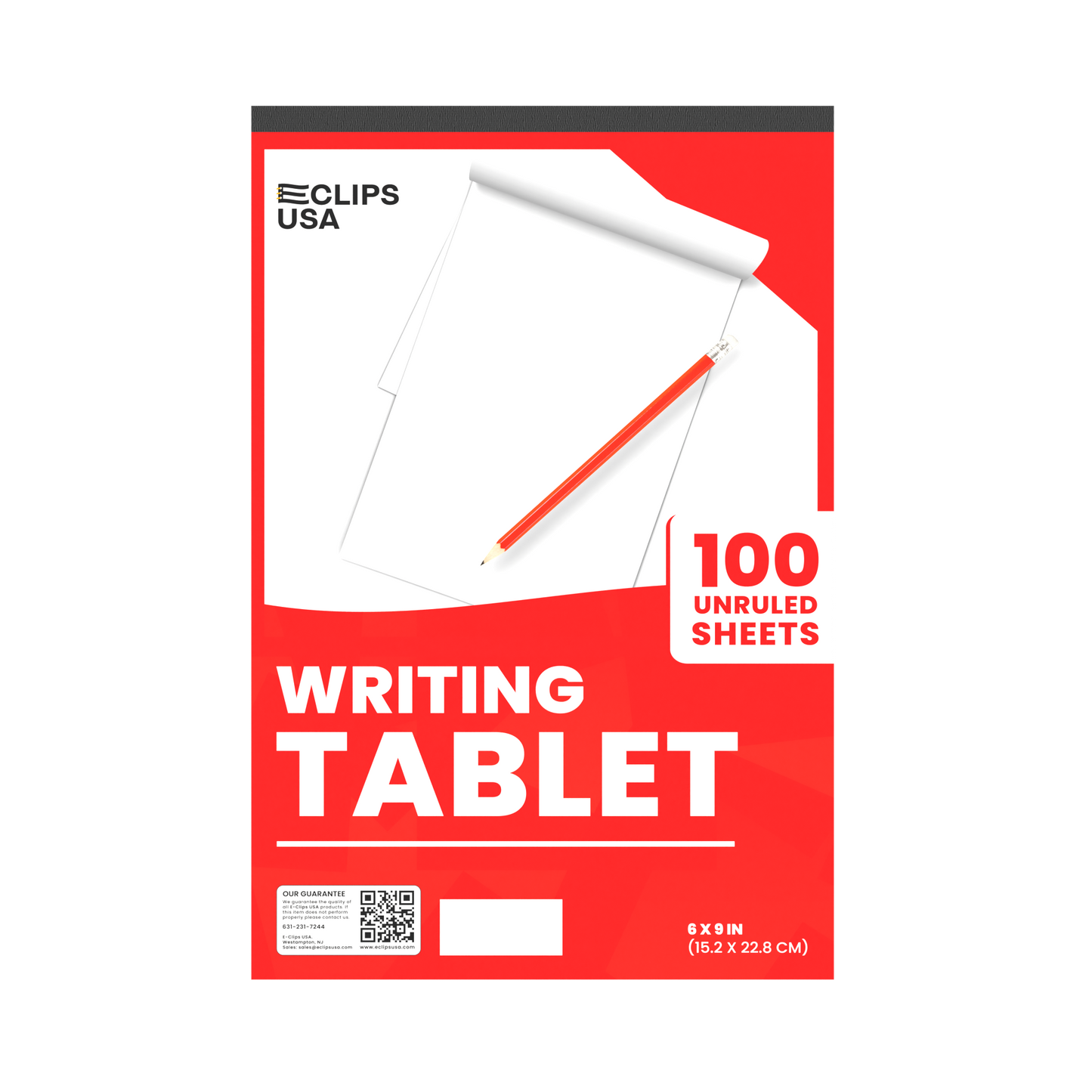 Unruled Writing Tablet: 6x9, Plain White,100 Sheets, Case of 48 Notepads