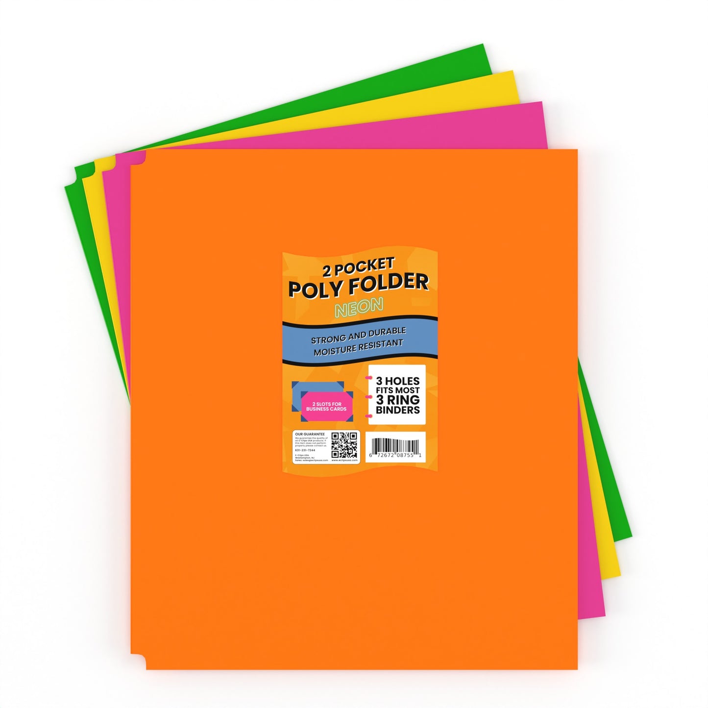 Neon Poly Pocket Binder Folders - Pocket Divider, 2-pocket Portfolio With Business Card Slots