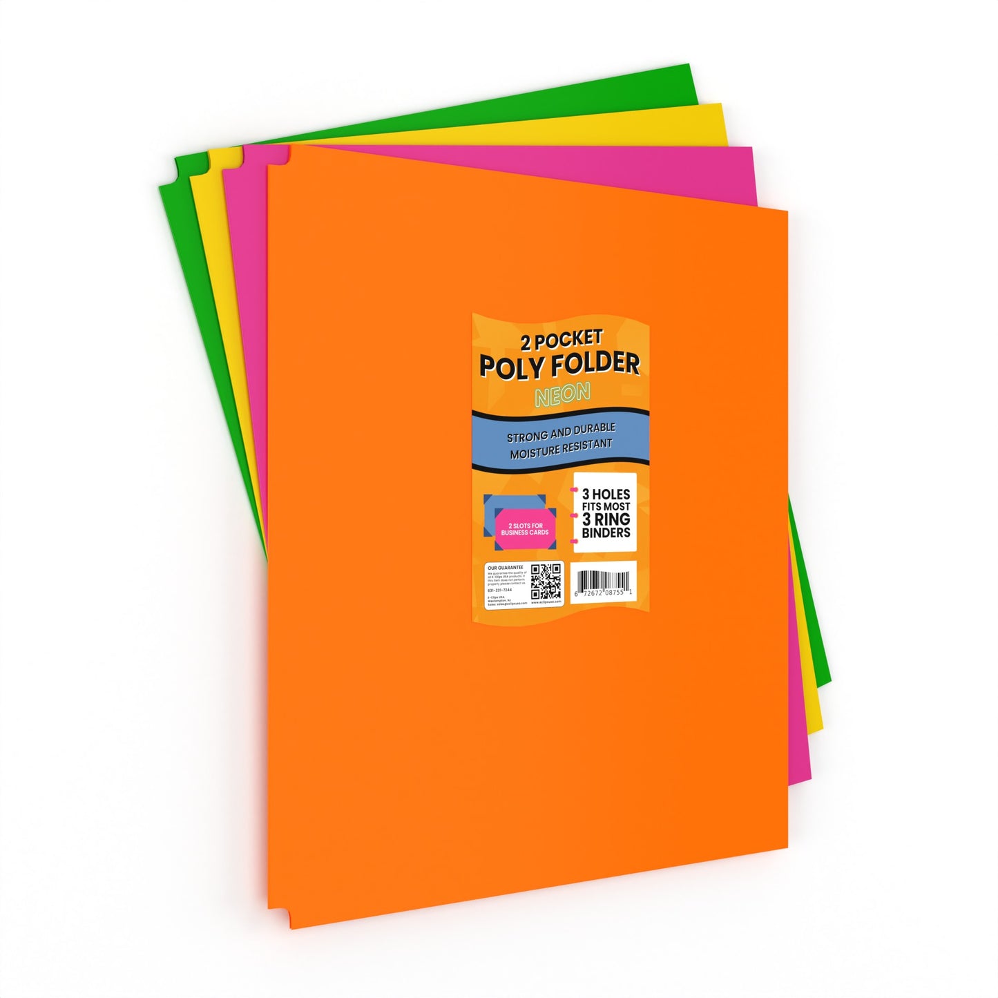 Neon Poly Pocket Binder Folders - Pocket Divider, 2-pocket Portfolio With Business Card Slots