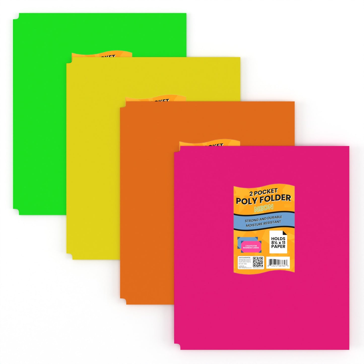 Neon Poly Pocket Folders - 2-pockets With Business Card Slots, Assorted Neon Colors