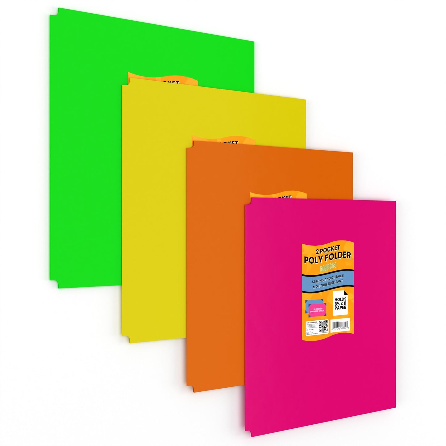 Neon Poly Pocket Folders - 2-pockets With Business Card Slots, Assorted Neon Colors