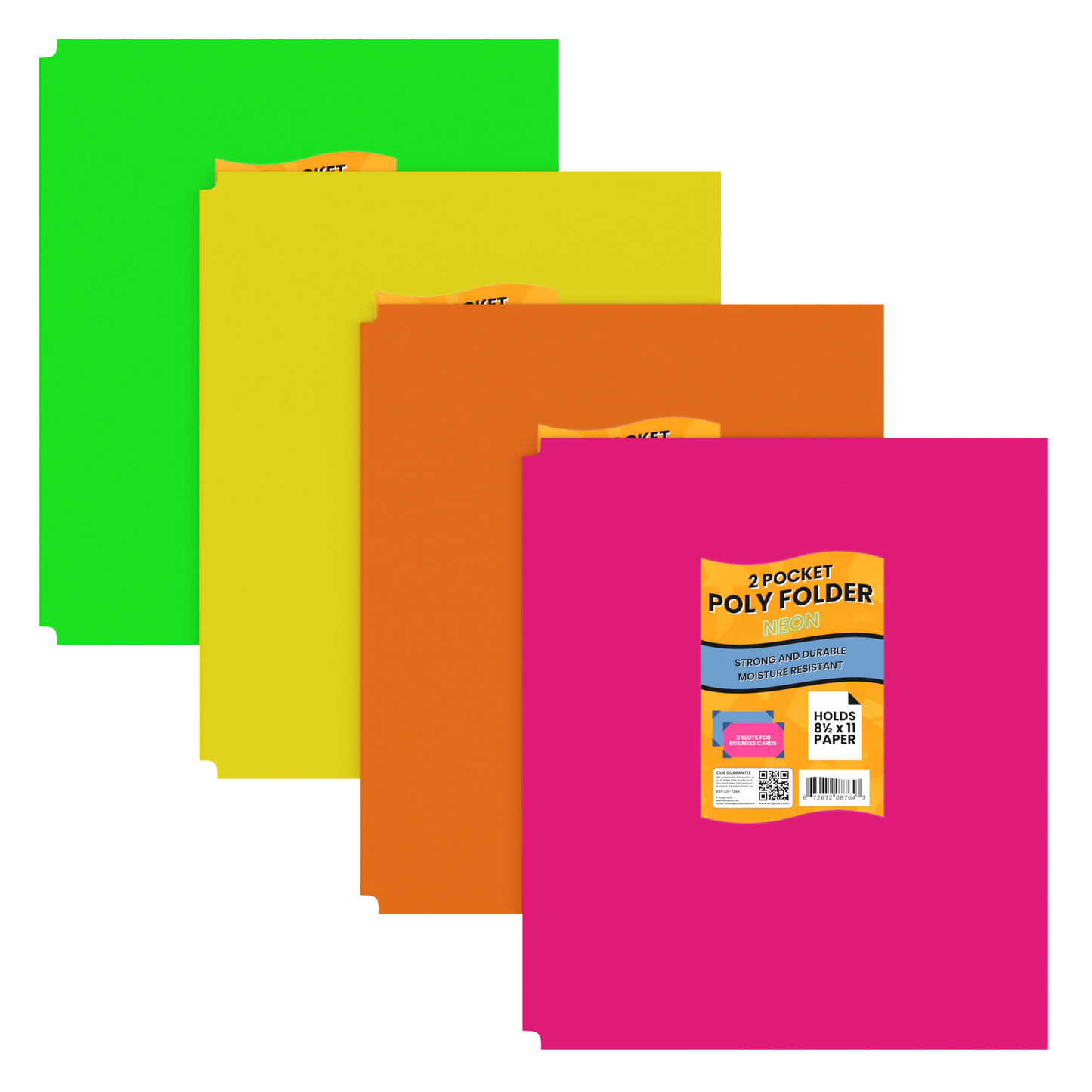 Neon Poly Pocket Folders - 2-pockets With Business Card Slots, Assorted Neon Colors