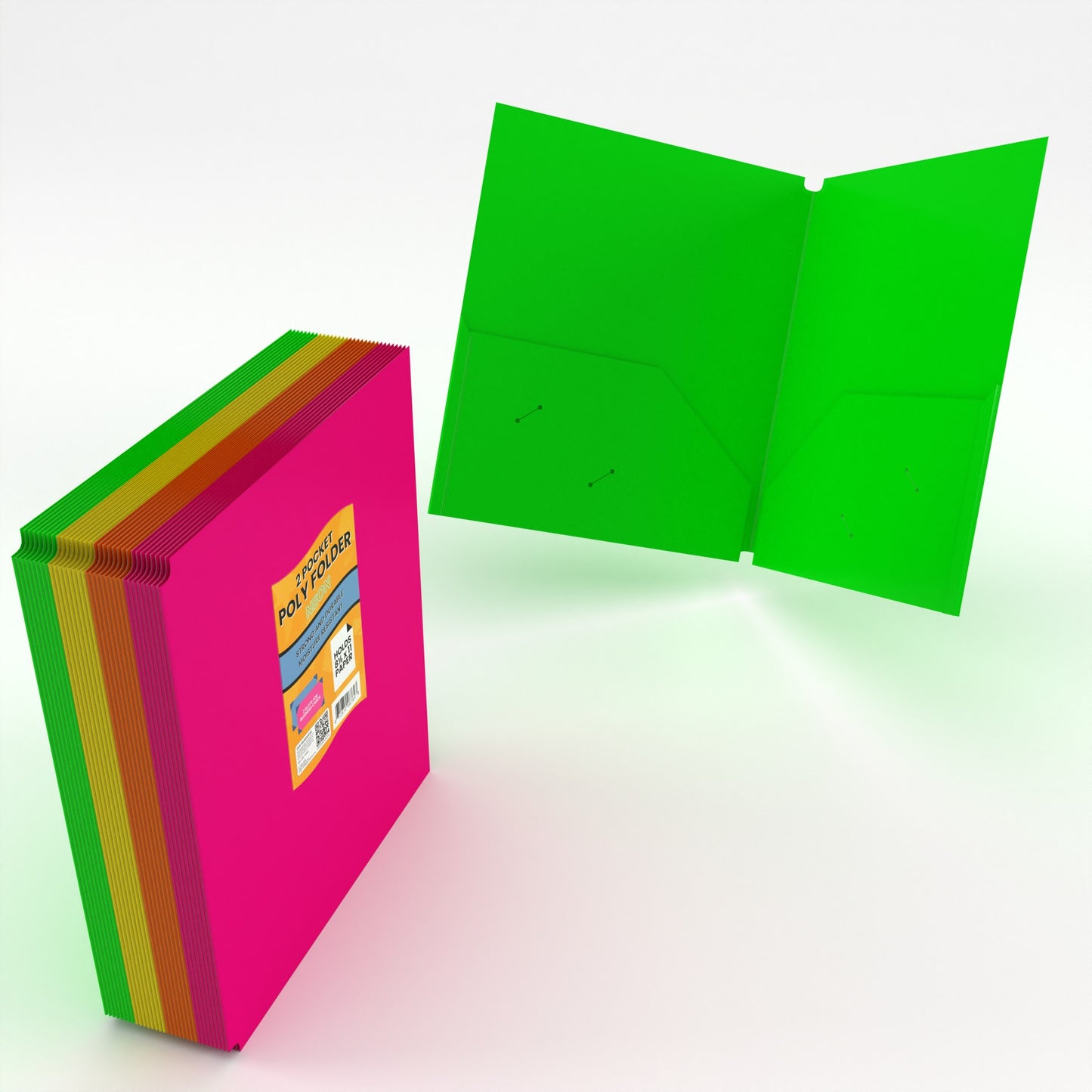 Neon Poly Pocket Folders - 2-pockets With Business Card Slots, Assorted Neon Colors