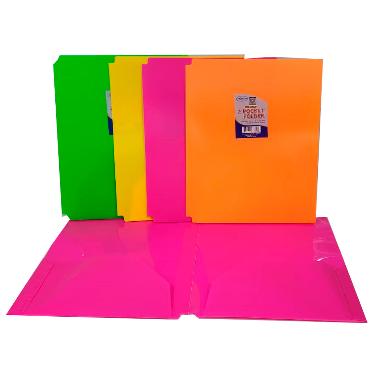 08764: Neon Poly Folders, 2 Pockets, Assorted Colors