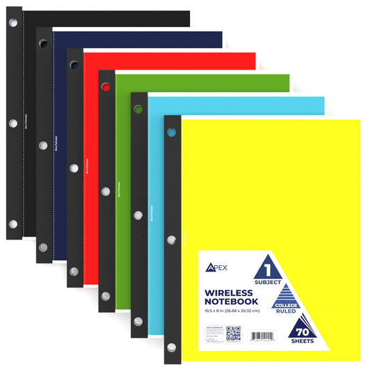 APEX 1-Subject Wireless Notebook - Assorted Colors, College-ruled, 70 Sheets