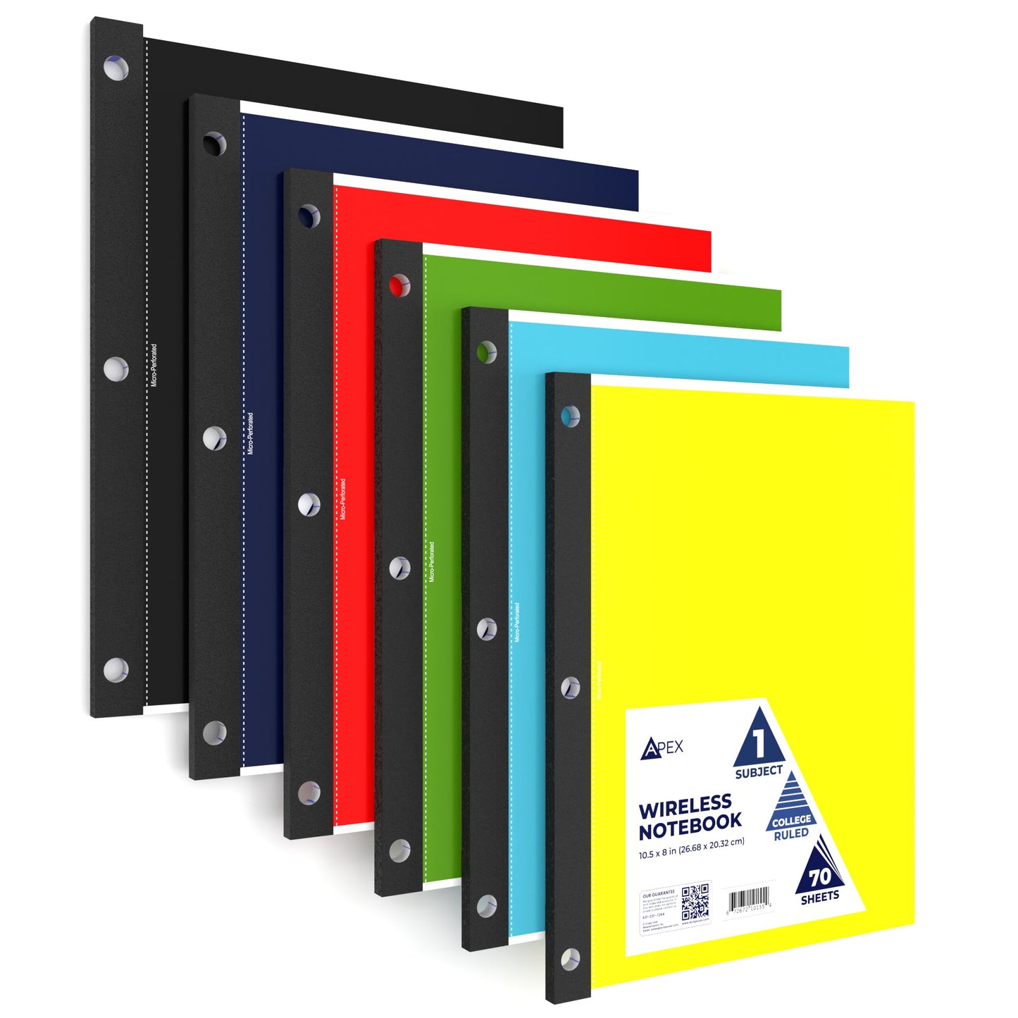 APEX 1-Subject Wireless Notebook - Assorted Colors, College-ruled, 70 Sheets