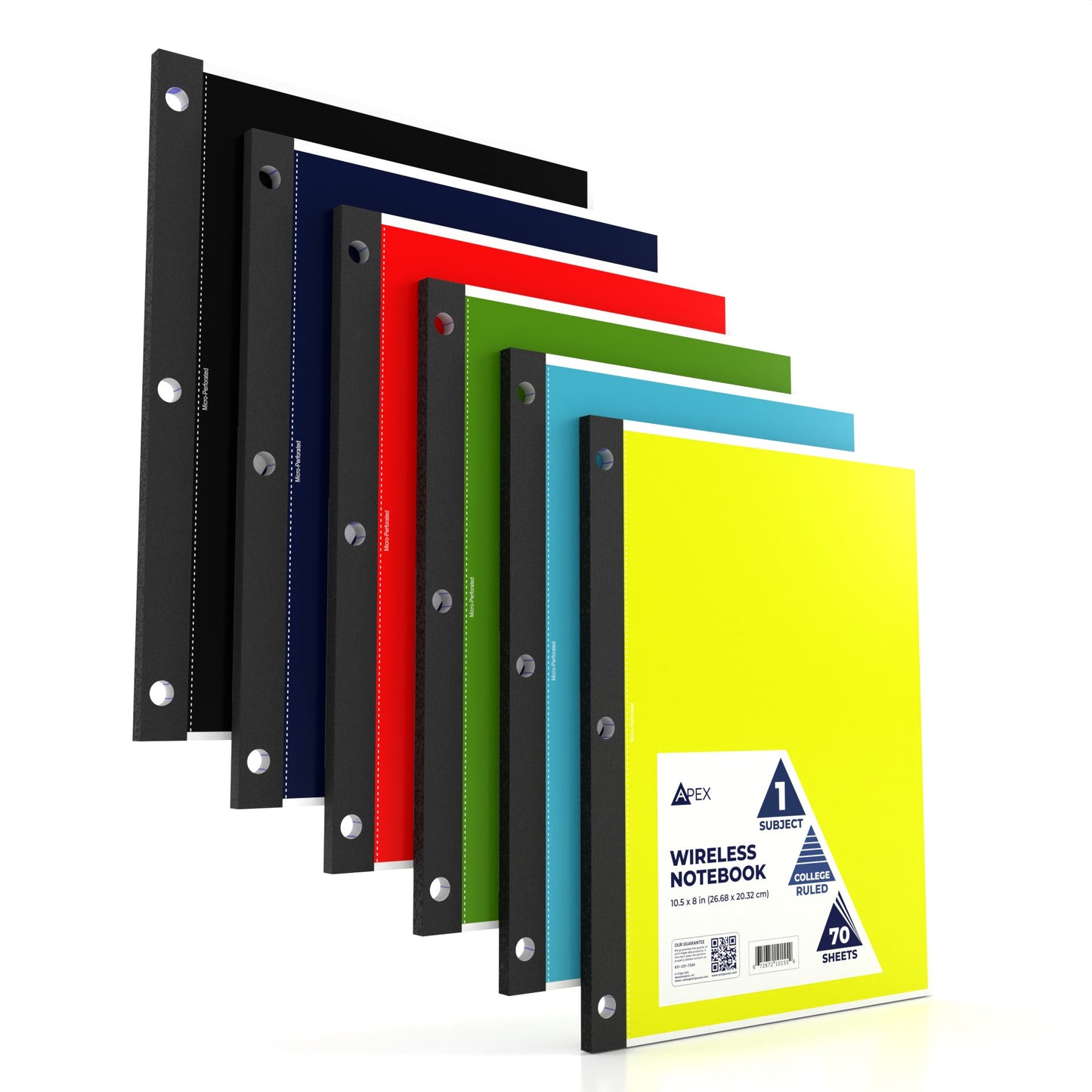 1 College Ruled, Spiral Notebooks Subject, Yellow, Light Blue, Green, Blue, Red, and Black, 70 Sheets