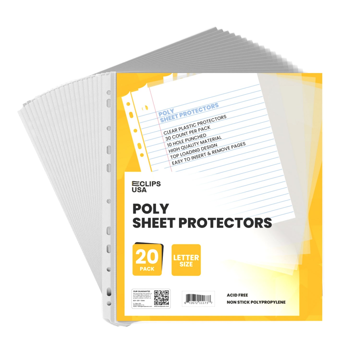 Clear Poly Sheet Protectors - With Reinforced Holes, 8.5 X 11, 20 Sheets