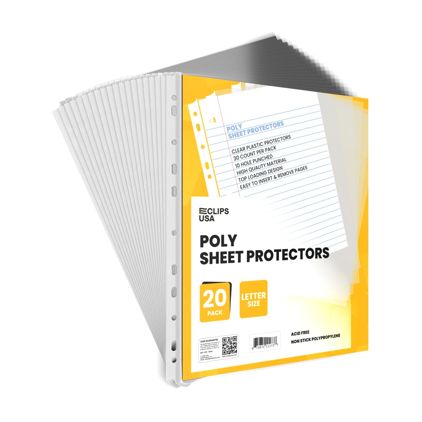 Clear Poly Sheet Protectors - With Reinforced Holes, 8.5 X 11, 20 Sheets