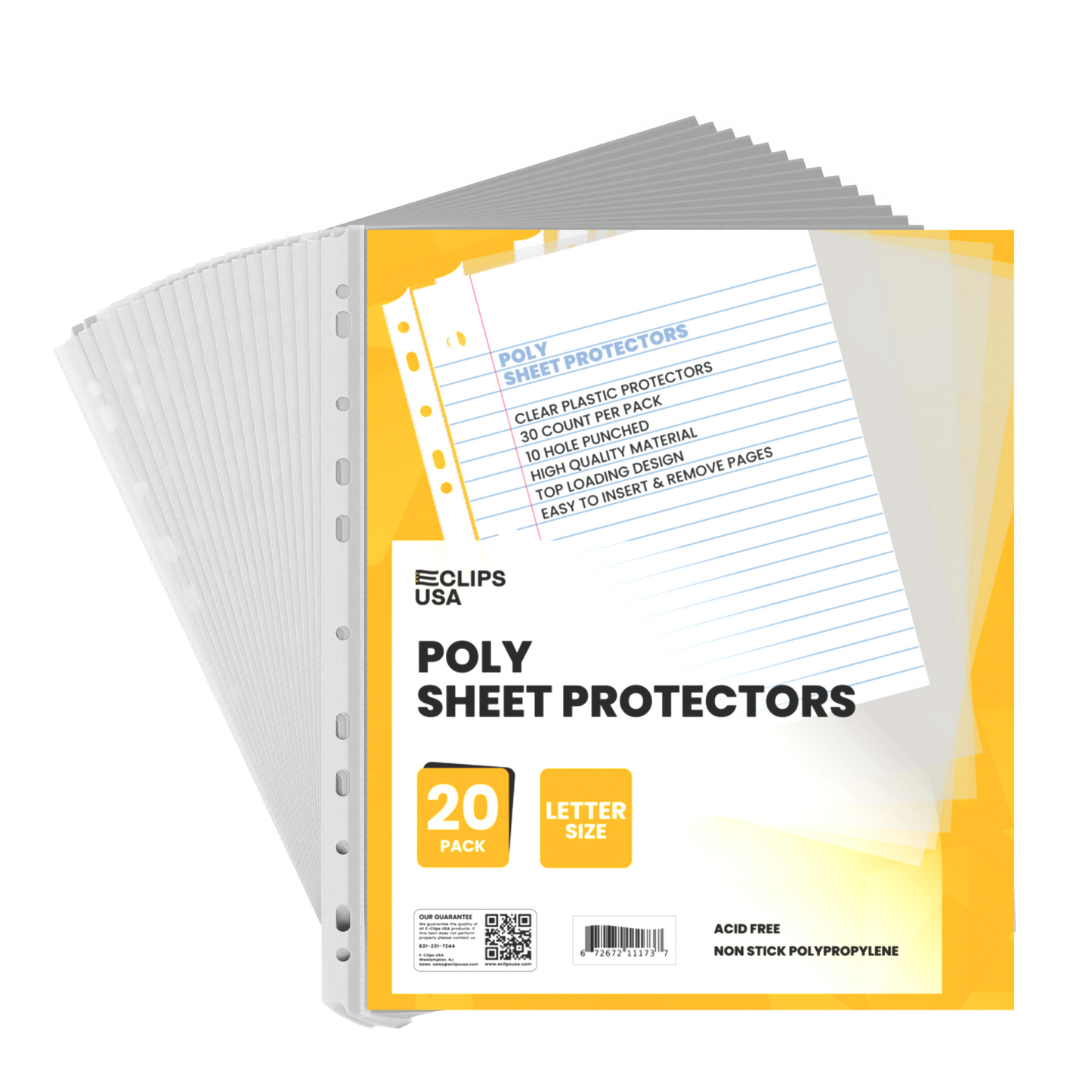 Clear Poly Sheet Protectors - With Reinforced Holes, 8.5 X 11, 20 Sheets