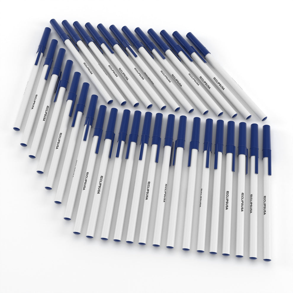 Ballpoint Stick Pens | Blue Ink, Removable Cap – E-Clips USA