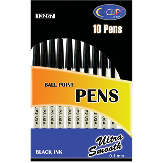 13267: Black Stick Pens, Pack of 10