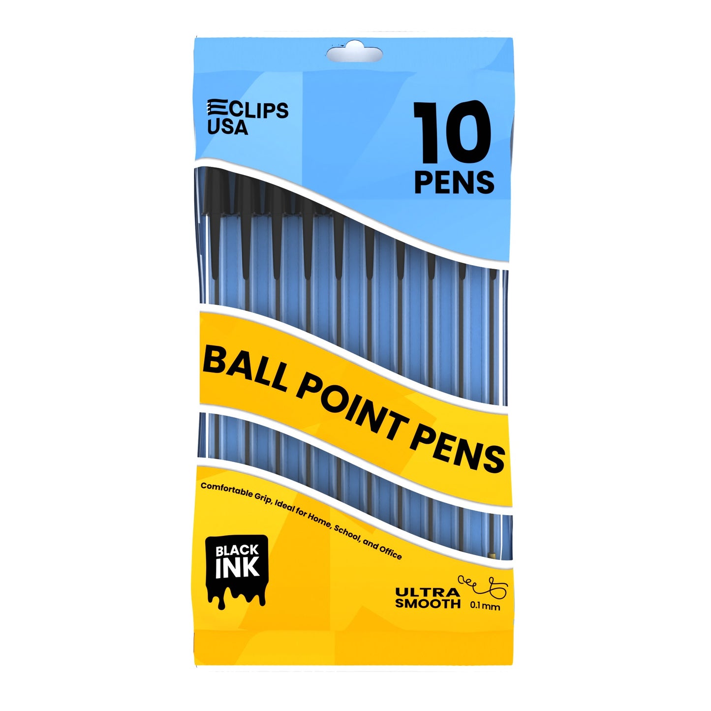 Ballpoint Stick Pens - 10-count, Black Ink, Removable Cap