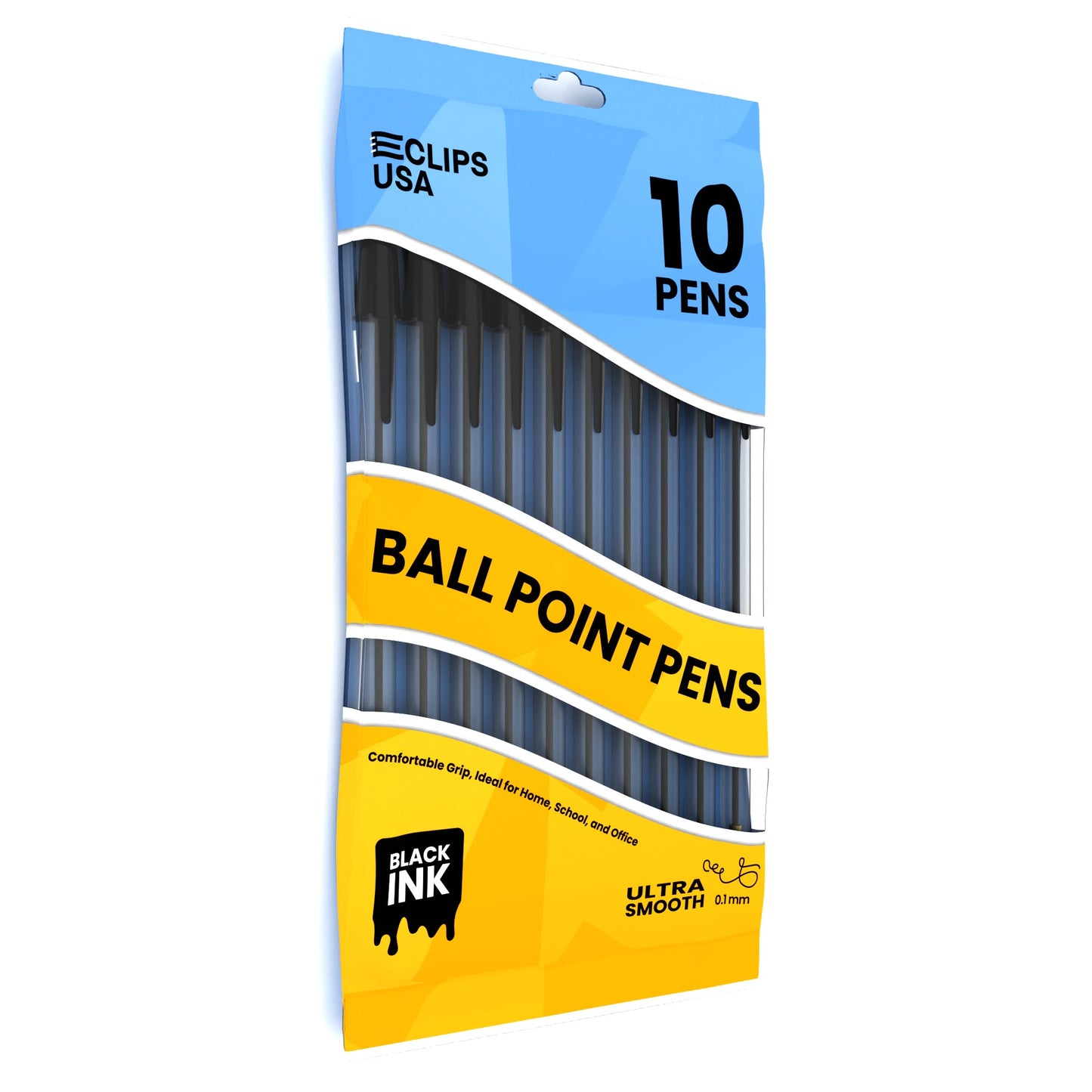 Ballpoint Stick Pens - 10-count, Black Ink, Removable Cap