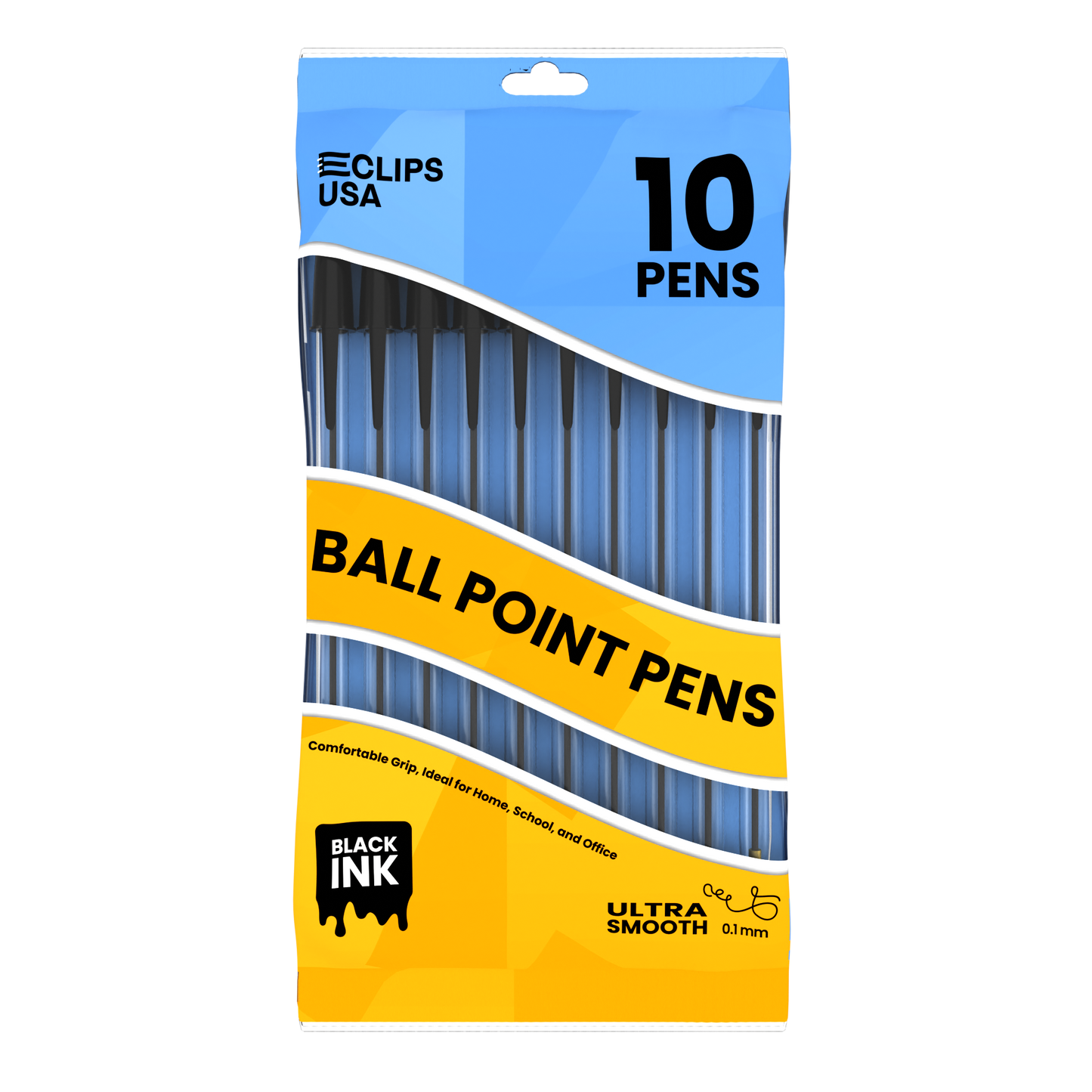 Ballpoint Stick Pens - 10-count, Black Ink, Removable Cap