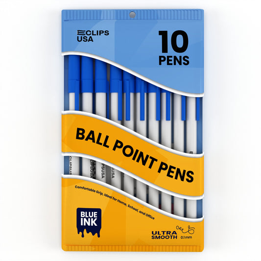 Ballpoint Stick Pens - 10-count, Blue Ink, Removable Cap