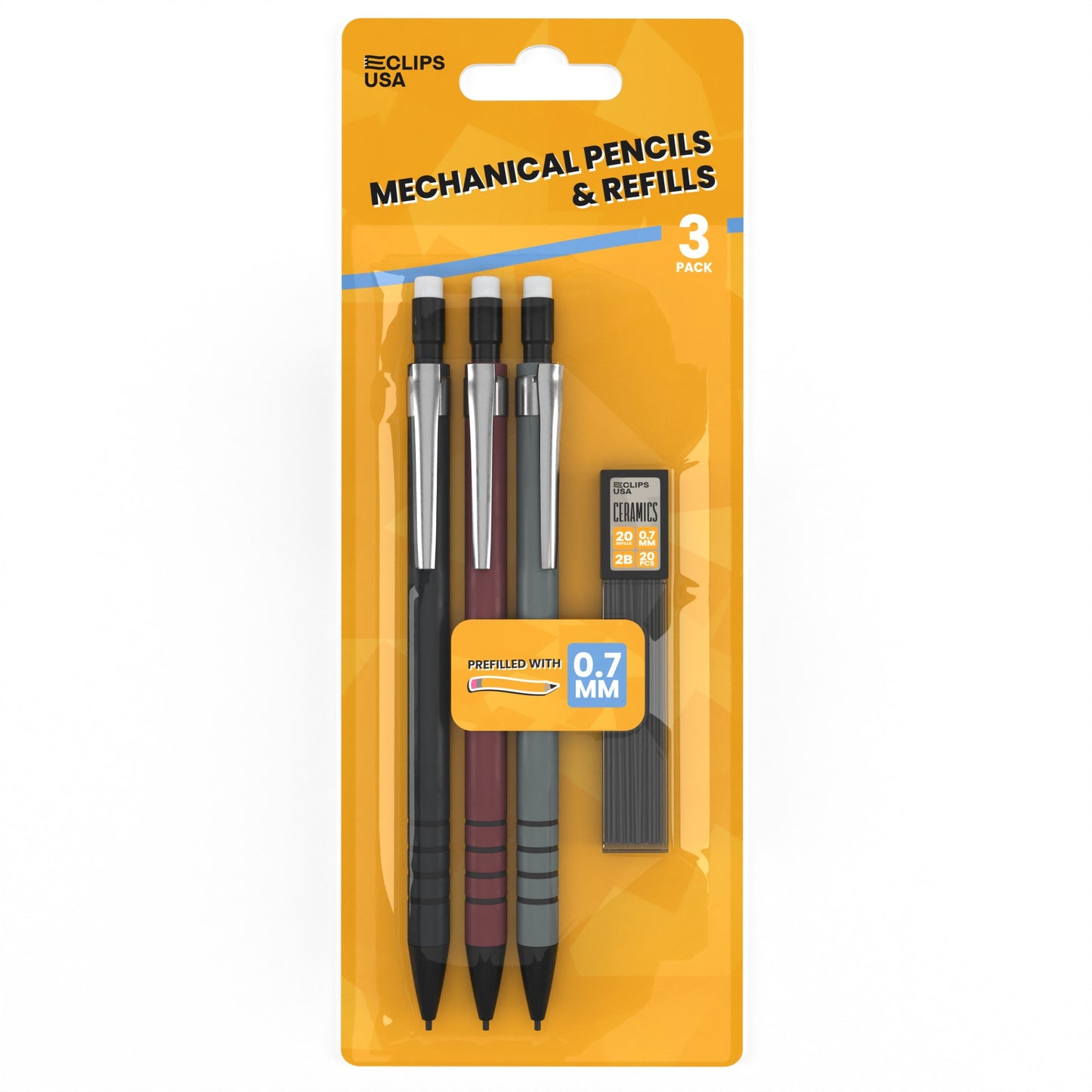 Mechanical Pencil Starter Kit - Prefilled Pencils, Includes 12 Pieces Of 0.7 Mm Lead Refills, 3 Pack