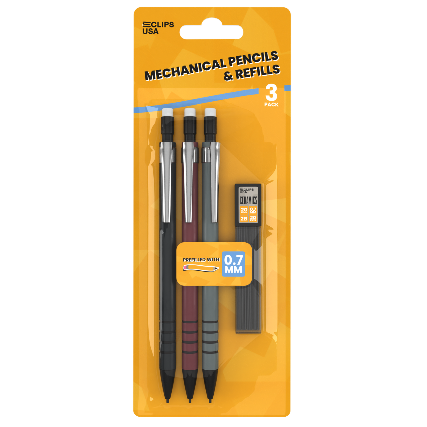 Mechanical Pencil Starter Kit - Prefilled Pencils, Includes 12 Pieces Of 0.7 Mm Lead Refills, 3 Pack