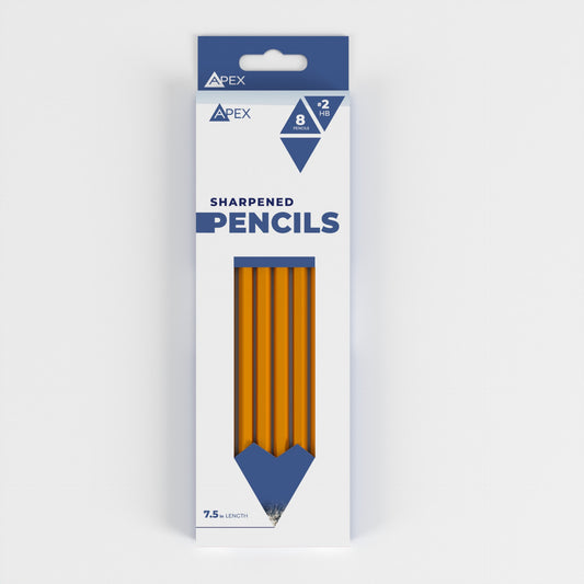 APEX #2 HB Woodcased Pencils - Pre-sharpened, Yellow, 8-count