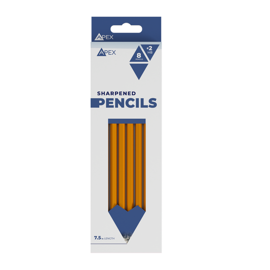 APEX #2 HB Woodcased Pencils - Pre-sharpened, Yellow, 8-count