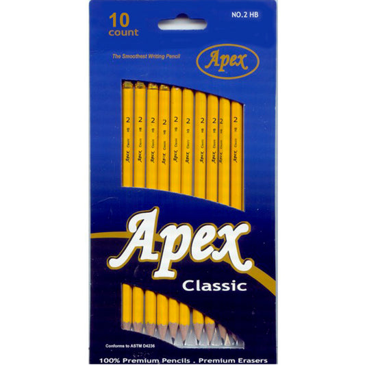 APEX #2 HB Woodcased Pencils - Pre-sharpened, Yellow, 10-count