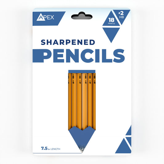 APEX #2 HB Woodcased Pencils - Pre-sharpened, Yellow, 18-count