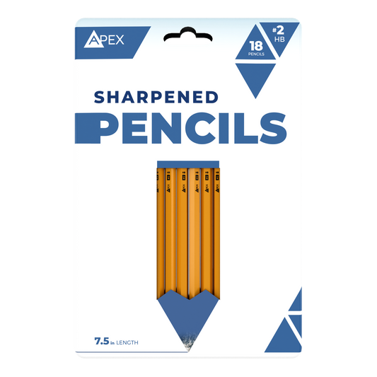 APEX #2 HB Woodcased Pencils - Pre-sharpened, Yellow, 18-count