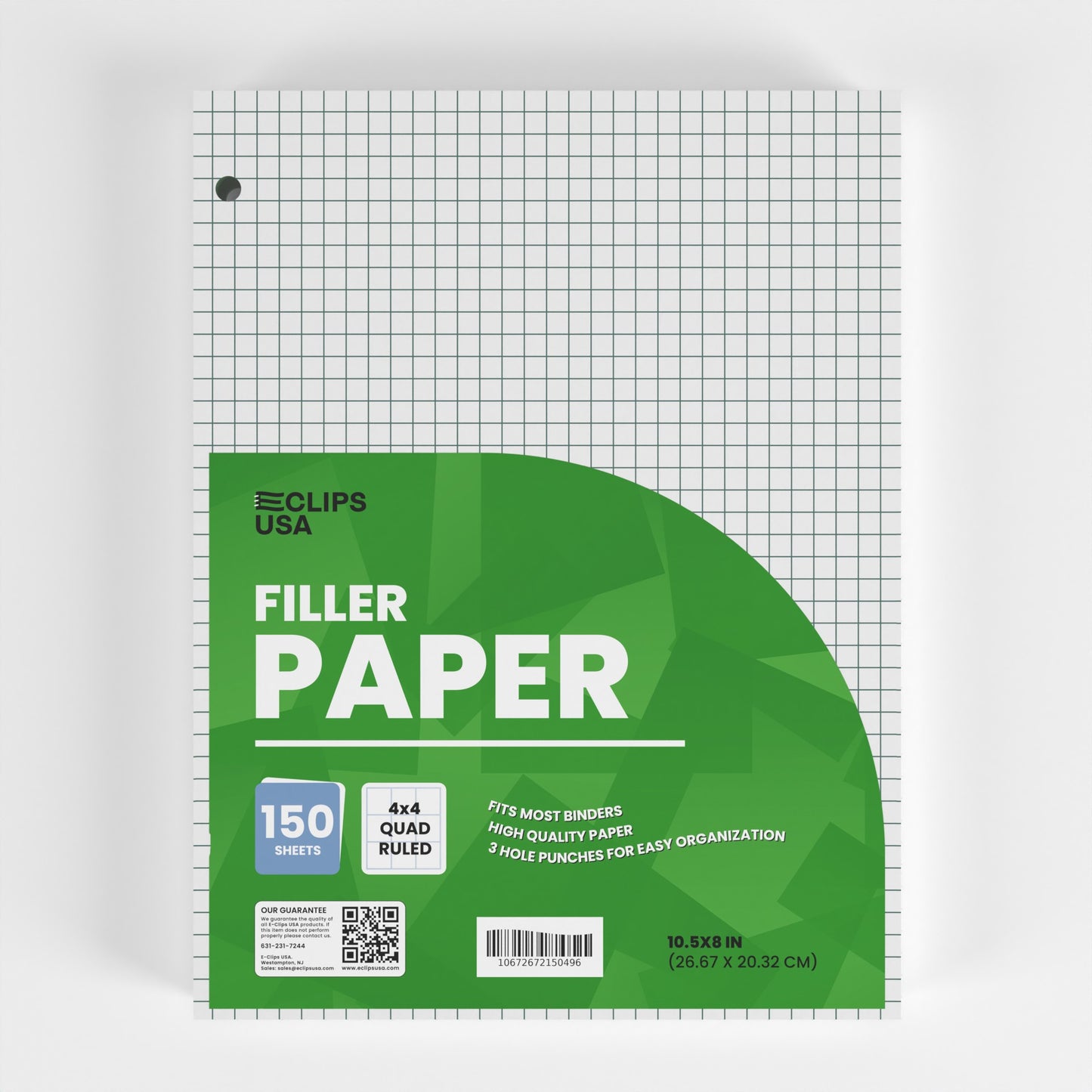 Quad-Ruled Filler Paper - White Loose-leaf, Fits Standard 3-Ring Binder, 450 (3 Pack Of 150) Sheets