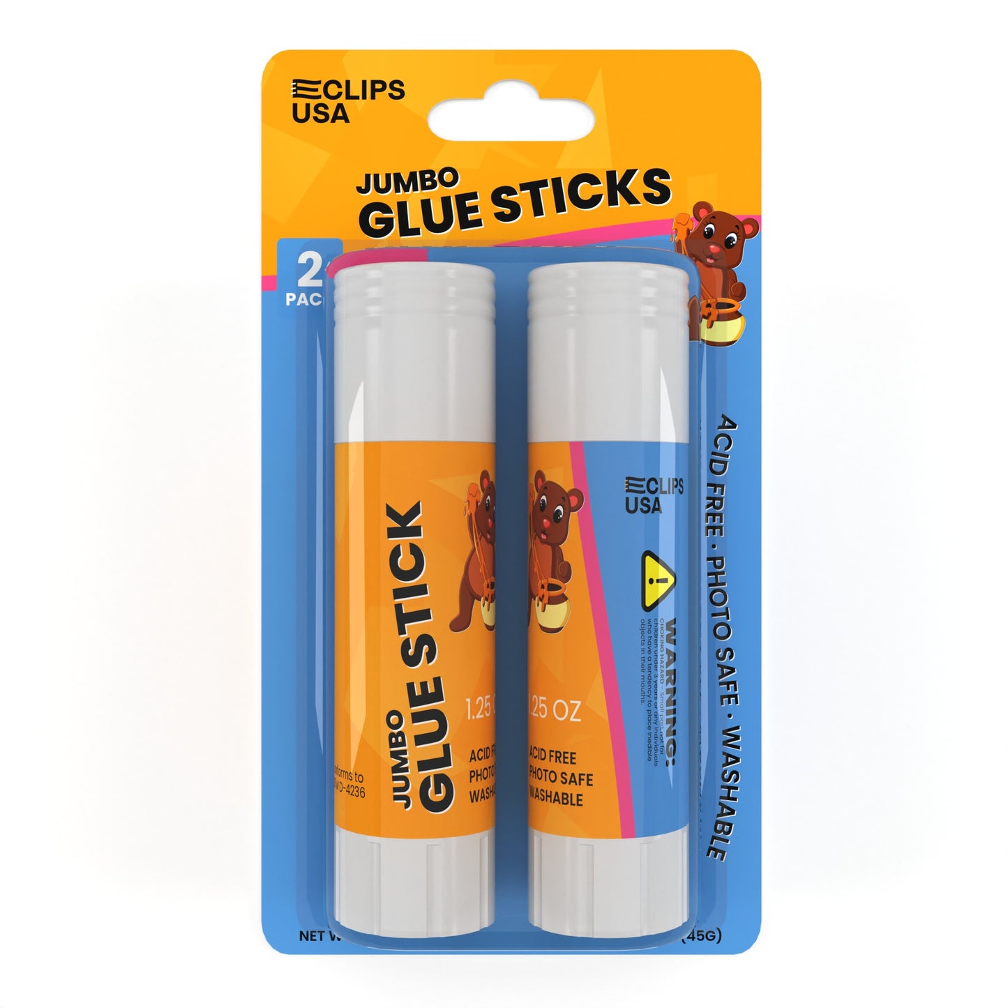 Jumbo Glue Sticks - All-purpose, Washable, Safe For School, Clear, 2 Pack, 1.25 Oz