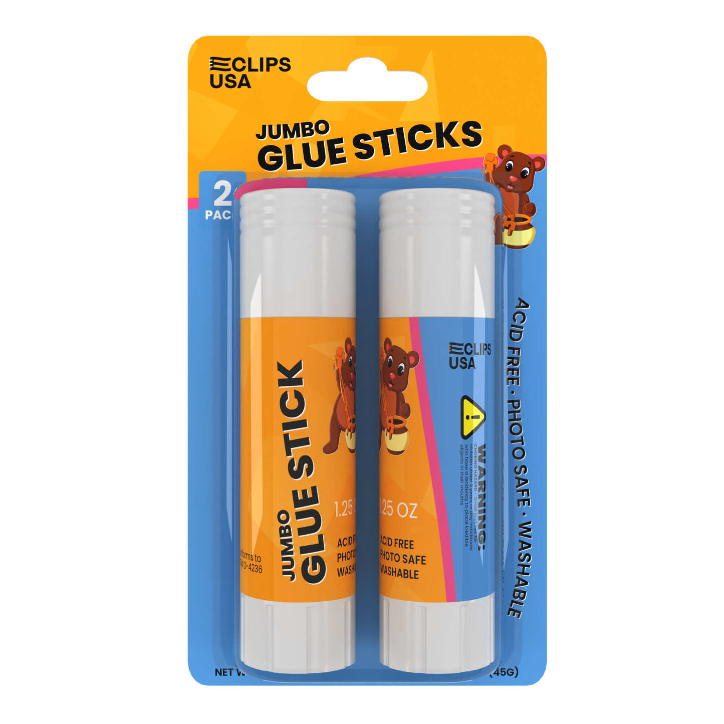 Jumbo Glue Sticks - All-purpose, Washable, Safe For School, Clear, 2 Pack, 1.25 Oz