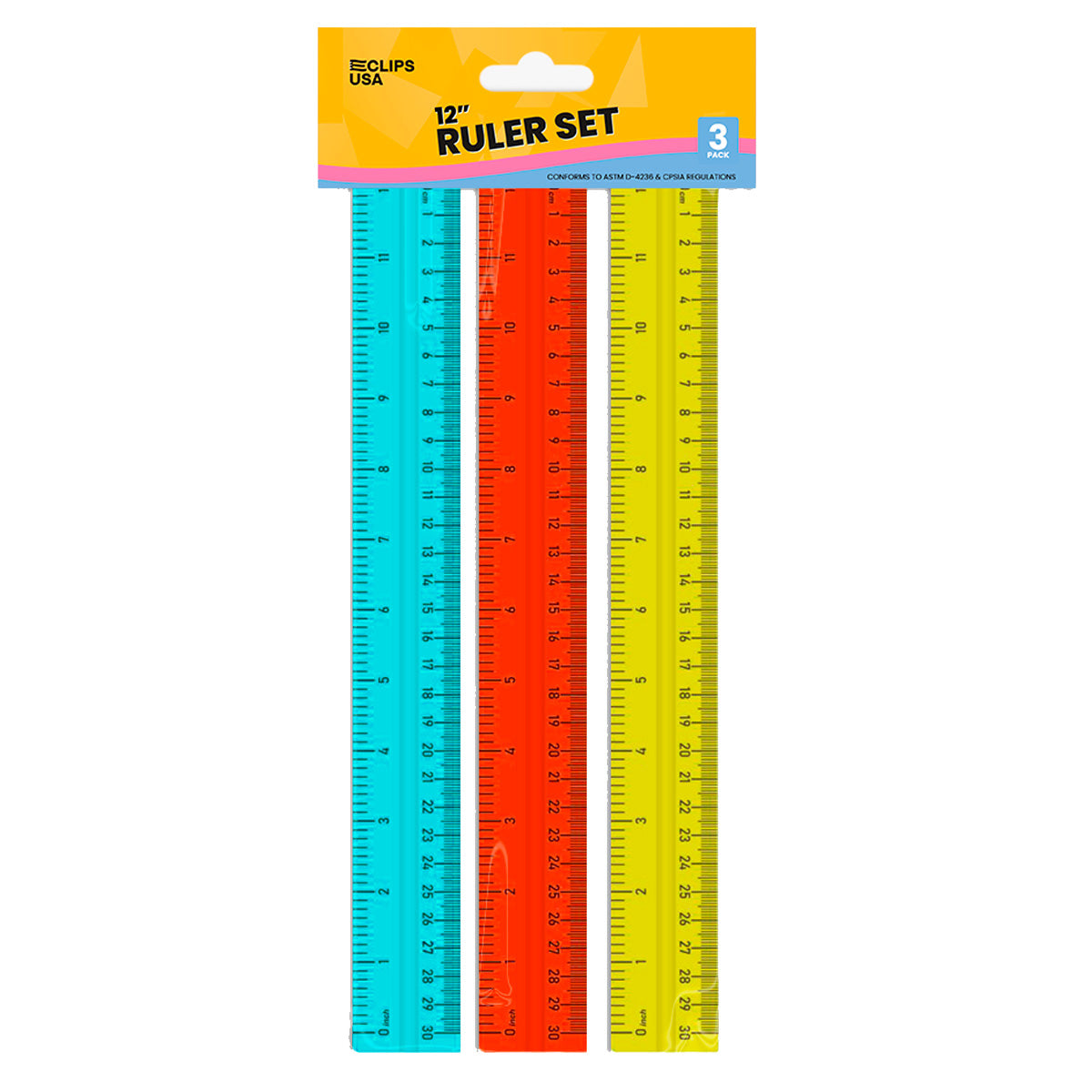 18249: 12" Ruler - 3 Pack, Assorted colors