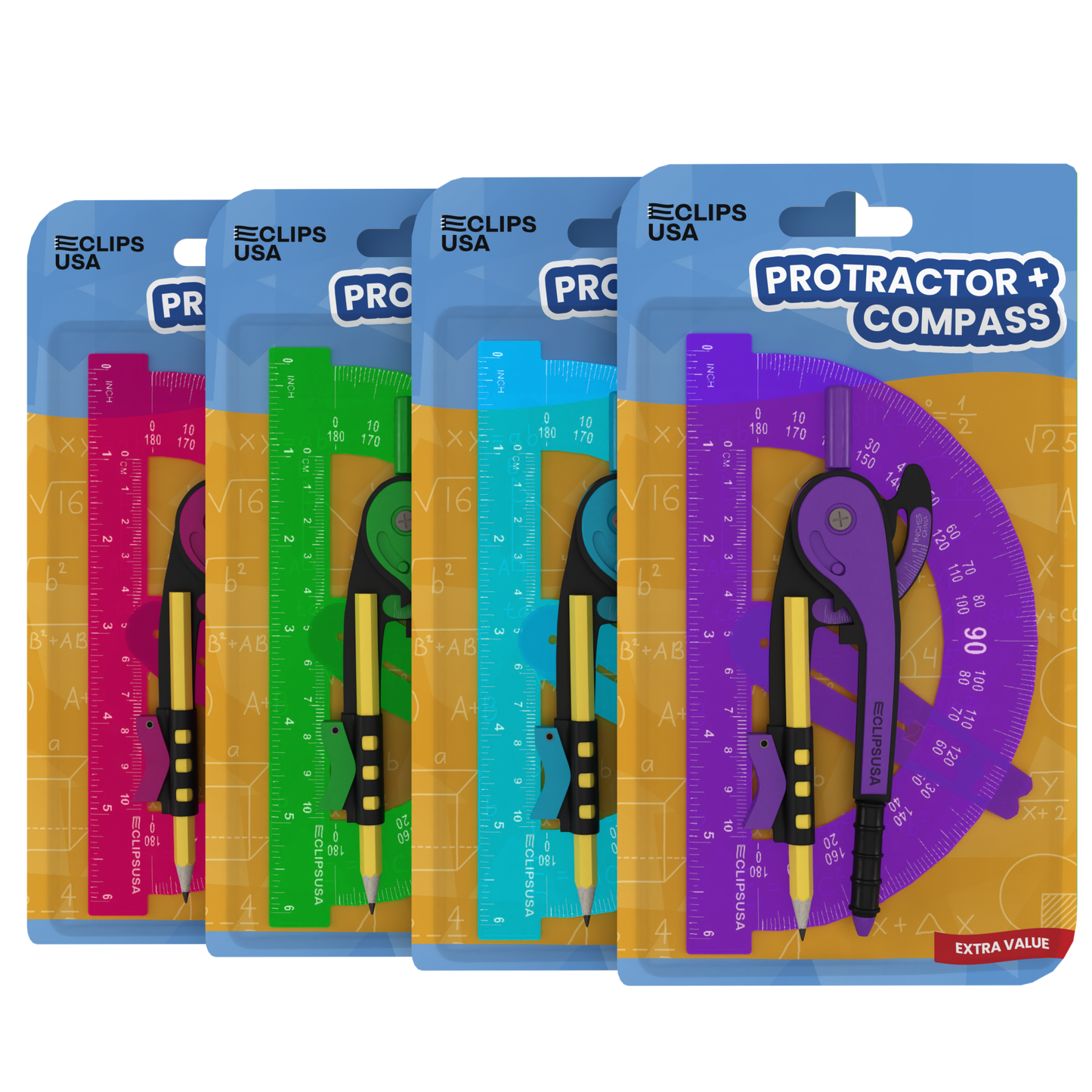 Ruler Set - Includes Protractor And Compass