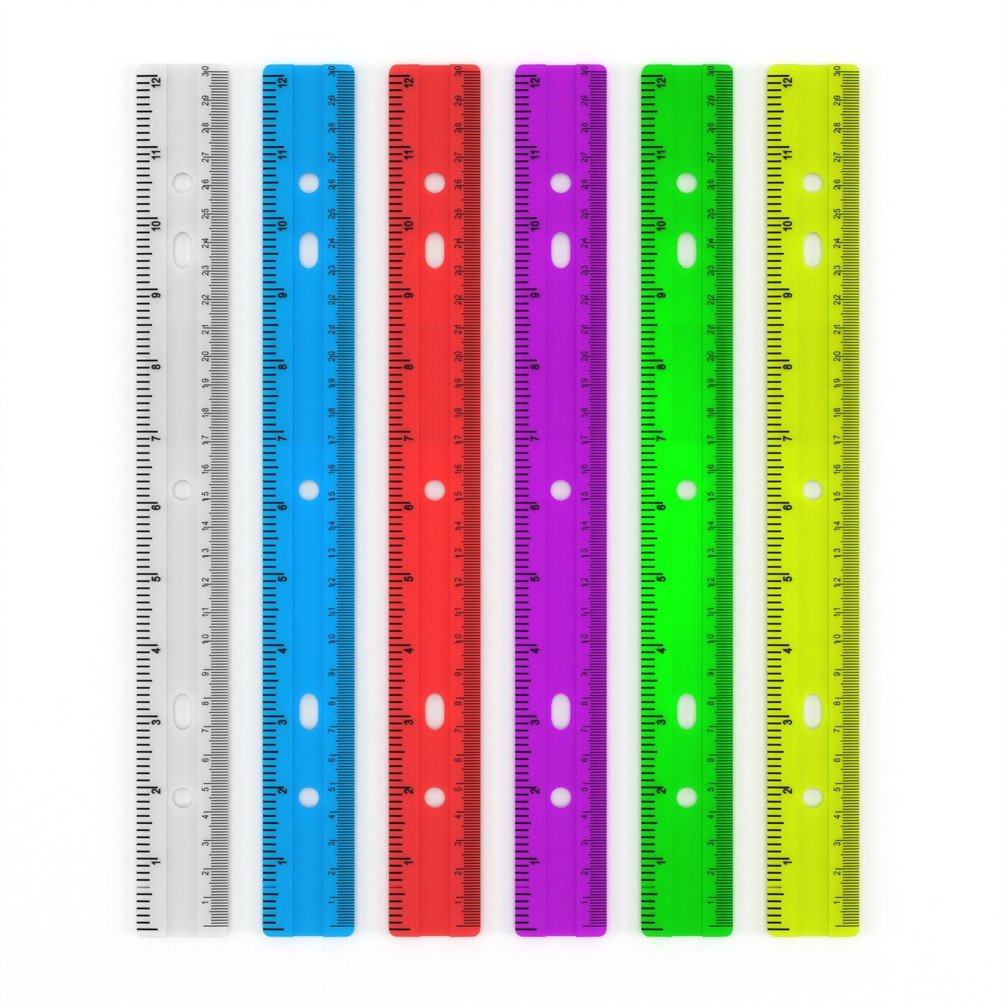 12-Inch Acrylic Ruler - Imperial/metric Markings, Assorted Transparent Colors