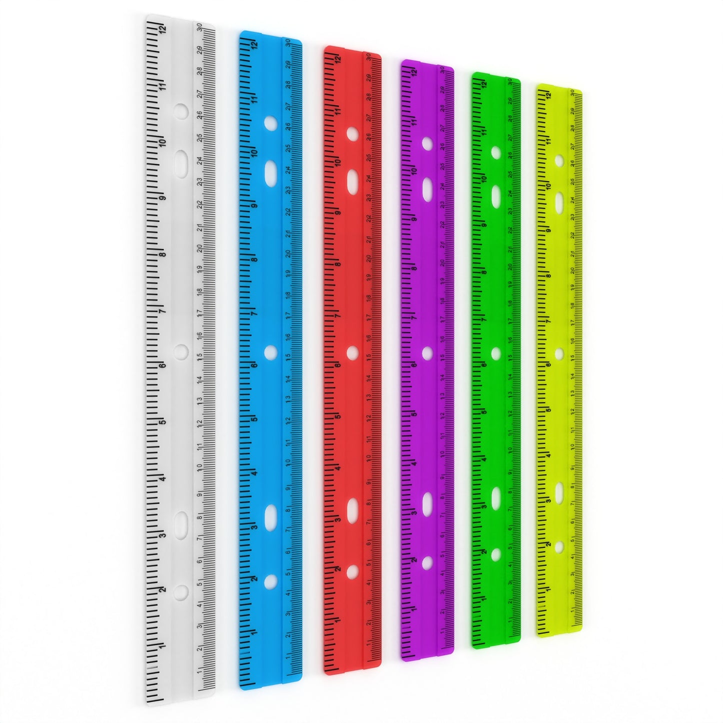 12-Inch Acrylic Ruler - Imperial/metric Markings, Assorted Transparent Colors