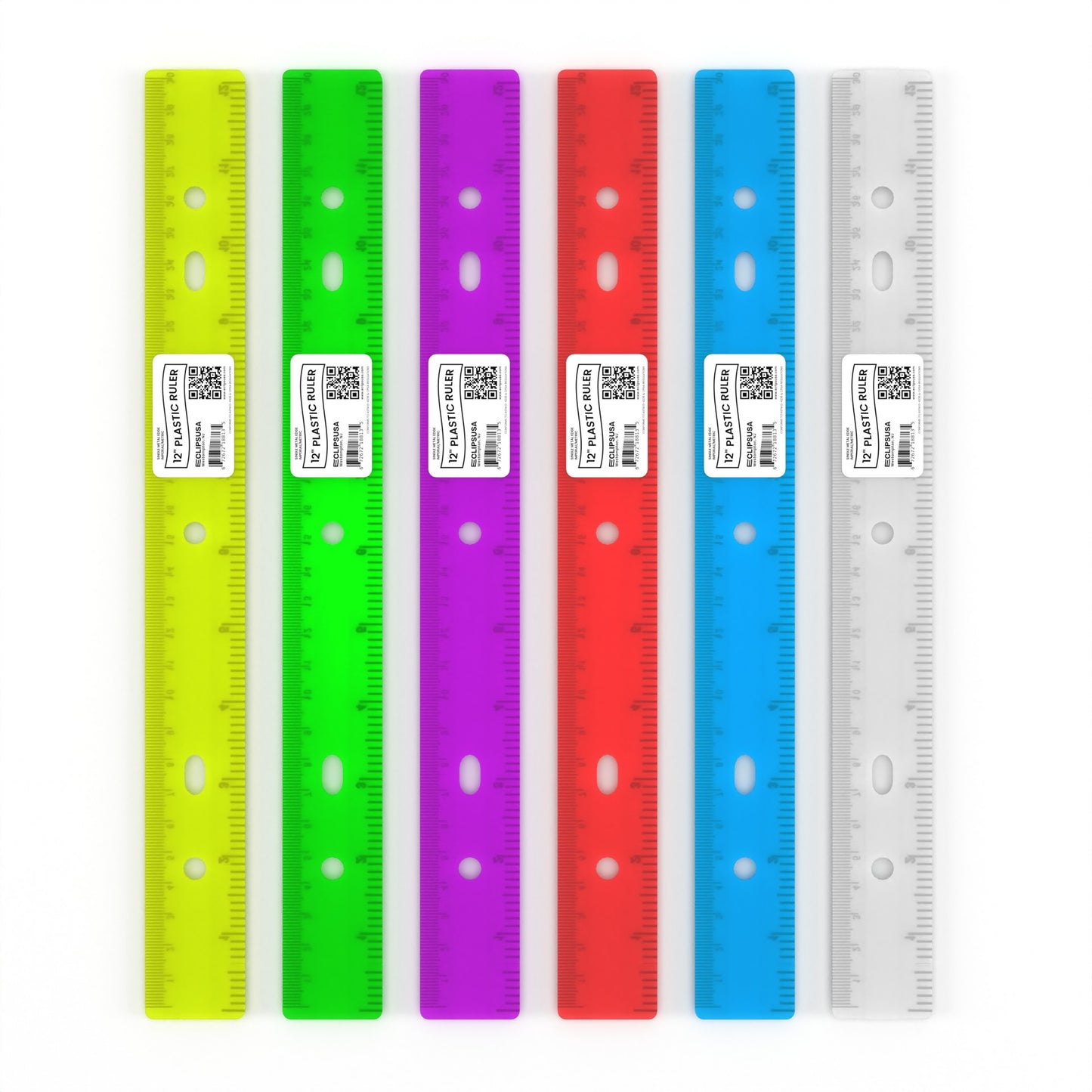 12-Inch Acrylic Ruler - Imperial/metric Markings, Assorted Transparent Colors