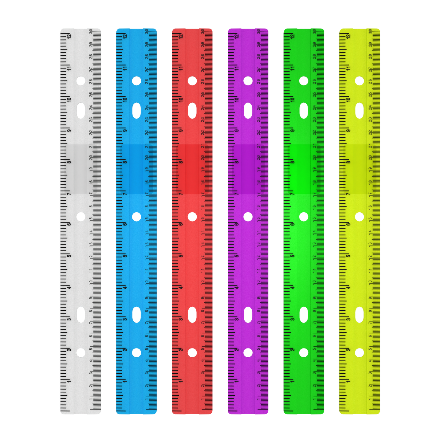 12-Inch Acrylic Ruler - Imperial/metric Markings, Assorted Transparent Colors