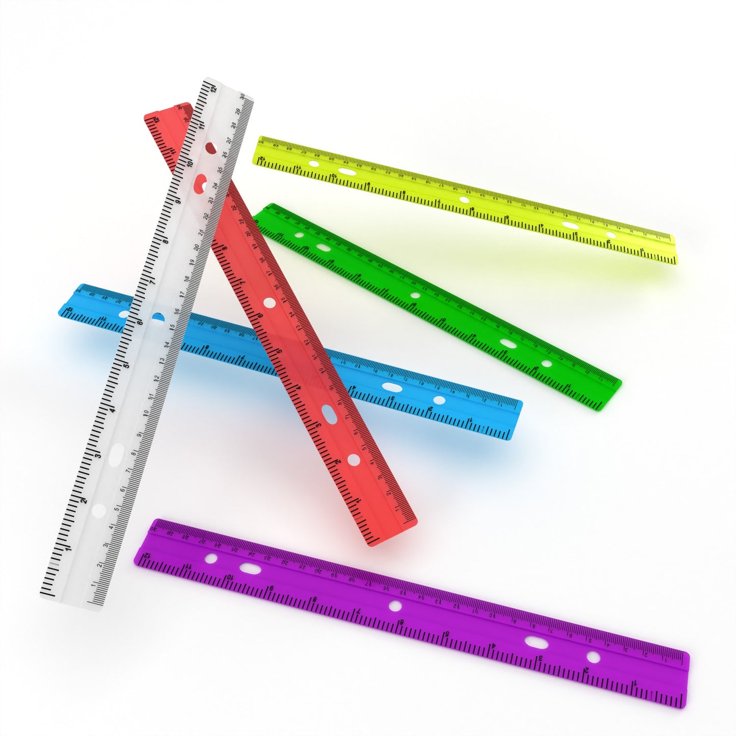 12-Inch Acrylic Ruler - Imperial/metric Markings, Assorted Transparent Colors