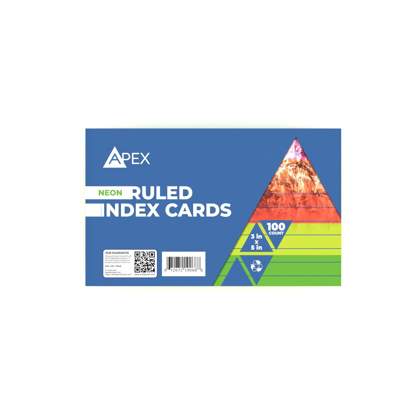 APEX Neon Ruled Index Cards - 3 X 5 Inches, Assorted Colors, 100 Pack