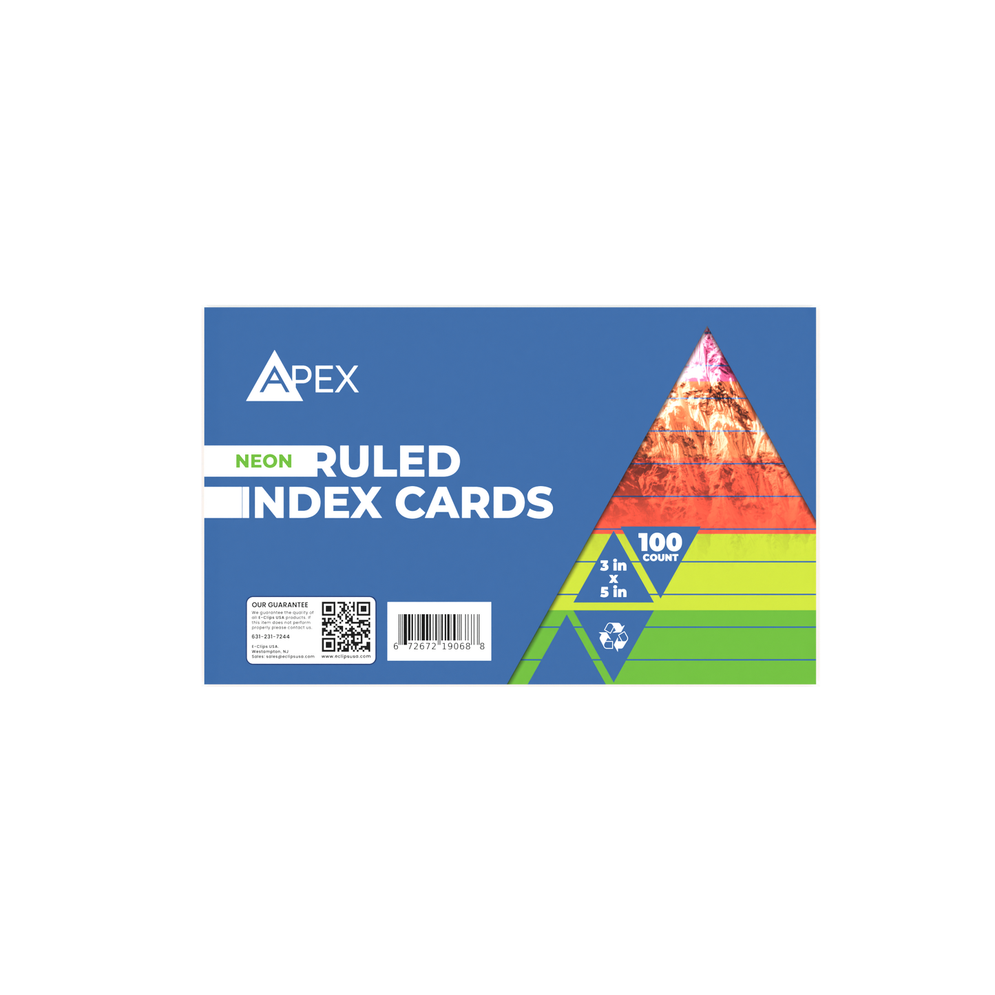 APEX Neon Ruled Index Cards - 3 X 5 Inches, Assorted Colors, 100 Pack