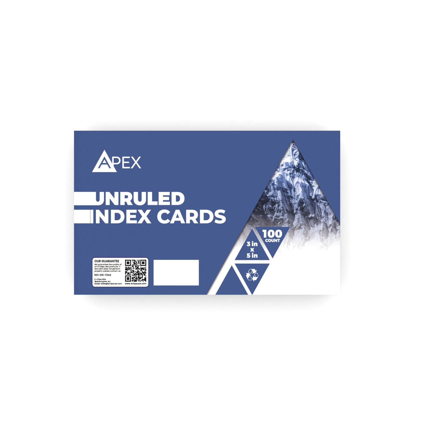 APEX White Unruled Index Flash Cards: 3 x 5, 100 Pack, Case of 72 Packs