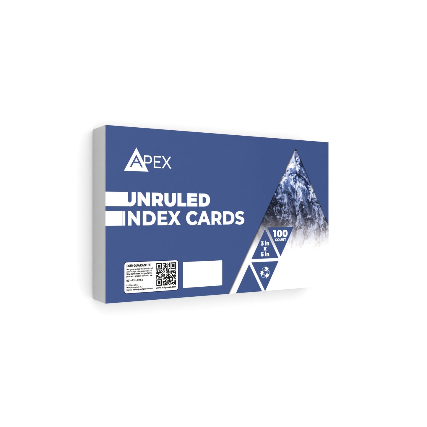 APEX White Unruled Index Flash Cards: 3 x 5, 100 Pack, Case of 72 Packs