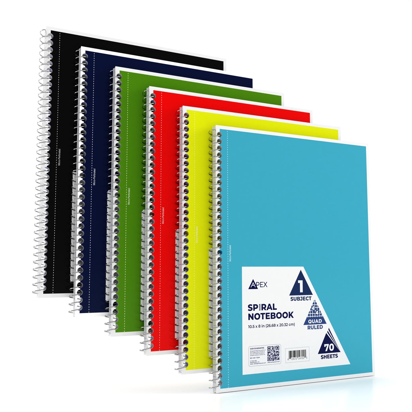 1 Quad Ruled, Spiral Notebooks Subject, Yellow, Light Blue, Green, Blue, Red, and Black, 70 Sheets