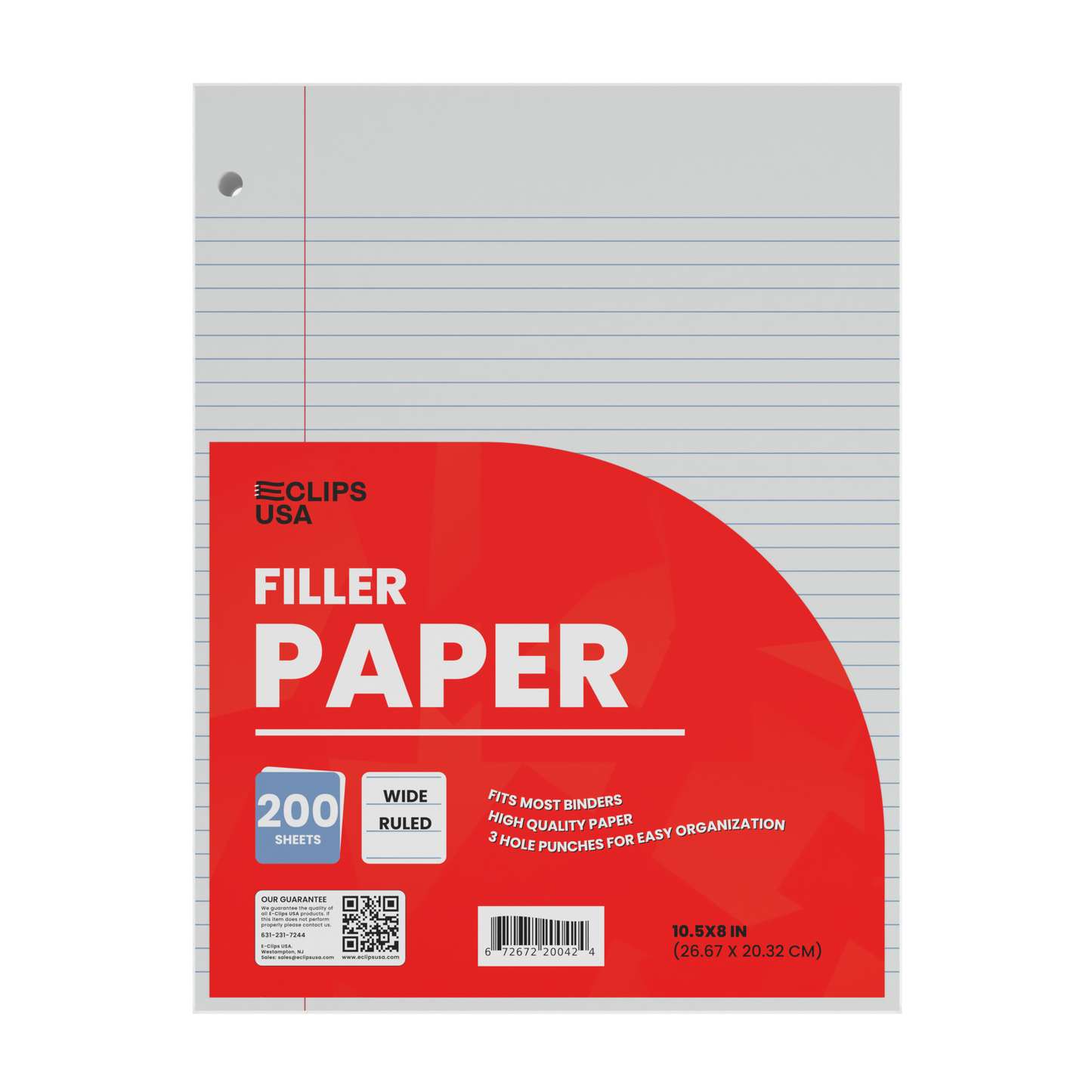 Wide-Ruled Filler Paper - White Loose-leaf, Fits Standard 3-Ring Binder, 200 Sheets