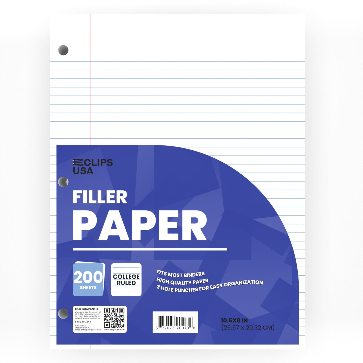 College-Ruled Filler Paper - White Loose-leaf, Fits Standard 3-Ring Binder, 200 Sheets