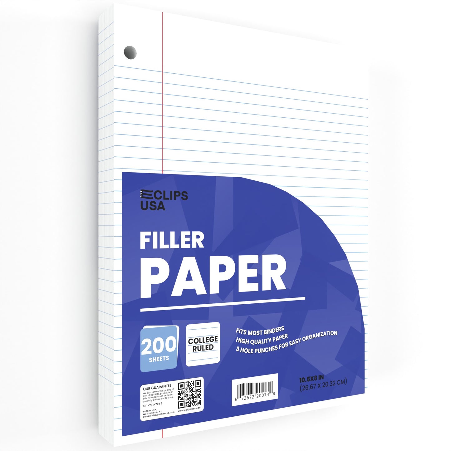 College-Ruled Filler Paper - White Loose-leaf, Fits Standard 3-Ring Binder, 200 Sheets